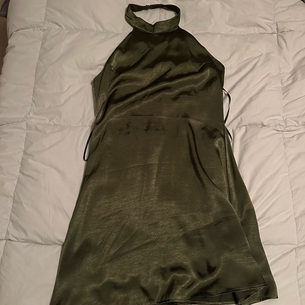 Urban Outfitters Backless Satin Dress in Olive